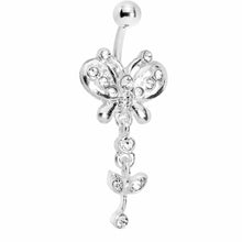 将图片加载到图库查看器，Crystalline Gem Butterfly Flower Drop Belly Ring
