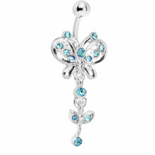 Load image into Gallery viewer, Aqua Gem Butterfly Flower Drop Belly Ring
