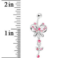 Load image into Gallery viewer, Pink Gem Butterfly Flower Drop Belly Ring
