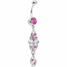 将图片加载到图库查看器，Pink Gem Floral Lace Filigree Dangle Belly Ring
