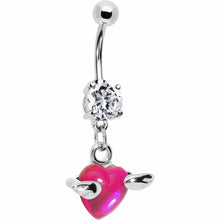 将图片加载到图库查看器，Winged Pink Heart Belly Ring
