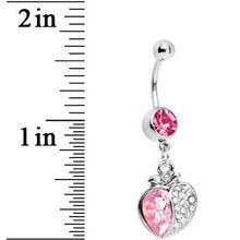 Load image into Gallery viewer, Pink Gem Apple Paved Heart Belly Ring
