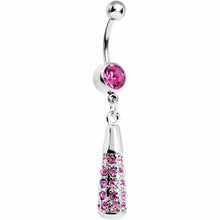 将图片加载到图库查看器，Pink Gem Paved Drop Dangle Belly Ring
