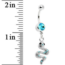 Load image into Gallery viewer, Aqua Gem Slithering Snake Dangle Belly Ring
