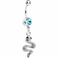 Load image into Gallery viewer, Aqua Gem Slithering Snake Dangle Belly Ring
