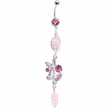 将图片加载到图库查看器，Pink Gem Dual Butterfly Falling Leaf Belly Ring
