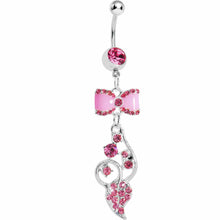 Load image into Gallery viewer, Pink Enamel Bowtie Winding Vine Belly Ring
