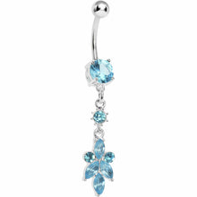 Load image into Gallery viewer, Blue Heart of Palm Flower Dangle Belly Ring
