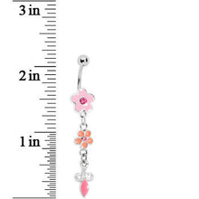 将图片加载到图库查看器，Pink Double Flower Drop Belly Ring
