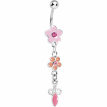 将图片加载到图库查看器，Pink Double Flower Drop Belly Ring
