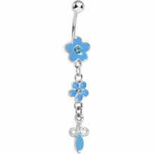 将图片加载到图库查看器，Blue Double Flower Drop Belly Ring

