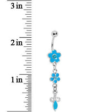 将图片加载到图库查看器，Blue Double Flower Drop Belly Ring
