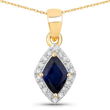 Load image into Gallery viewer, 0.92 Carat Genuine Blue Sapphire and White Diamond 14K Yellow Gold Pendant
