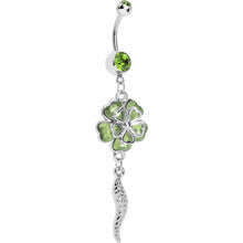 Load image into Gallery viewer, Green Morning Glory Flower Dangle Belly Ring
