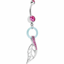 Load image into Gallery viewer, Pink Gem Single Leaf Dangle Belly Ring
