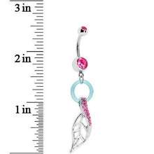 Load image into Gallery viewer, Pink Gem Single Leaf Dangle Belly Ring
