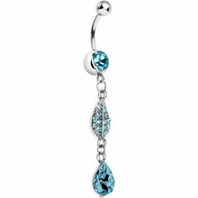 将图片加载到图库查看器，Blue Gem Leaf Teardrop Chain Dangle Belly Ring
