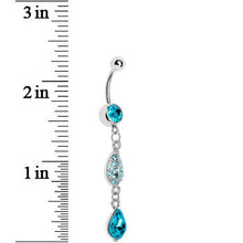 将图片加载到图库查看器，Blue Gem Leaf Teardrop Chain Dangle Belly Ring
