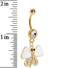Load image into Gallery viewer, Gold Plated White Enamel Jeweled Butterfly Dangle Belly Ring
