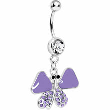 Load image into Gallery viewer, Purple Enamel Jeweled Butterfly Dangle Belly Ring
