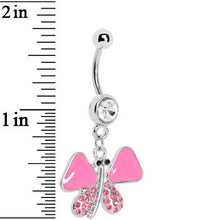 将图片加载到图库查看器，Pink Enamel Jeweled Butterfly Dangle Belly Ring
