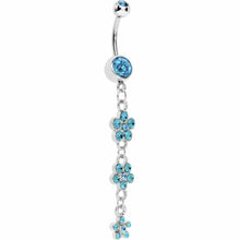 Load image into Gallery viewer, Blue Three Flower Radiance Drop Belly Ring
