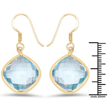 将图片加载到图库查看器，14K Yellow Gold Plated 29.00 Carat Genuine Blue Topaz .925 Sterling Silver Earrings
