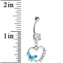 Load image into Gallery viewer, Aqua Butterfly Open Heart Dangle Belly Ring

