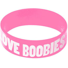 Load image into Gallery viewer, Pink White Peace Love Boobies Awareness for Breast Cancer Bracelet
