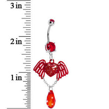 Load image into Gallery viewer, Red Winged Heart Teardrop Gem Dangle Belly Ring
