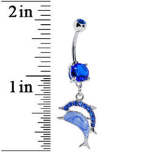 将图片加载到图库查看器，Blue Gem Double Leaping Dolphin Dangle Belly Ring
