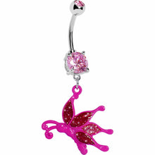将图片加载到图库查看器，Glittery Pink Butterfly Dangle Belly Ring
