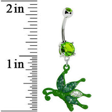 将图片加载到图库查看器，Glittery Green Butterfly Dangle Belly Ring
