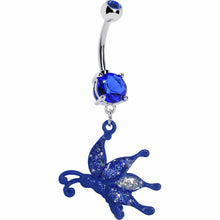 Load image into Gallery viewer, Glittery Blue Butterfly Dangle Belly Ring
