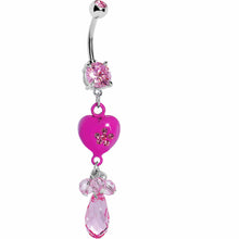 将图片加载到图库查看器，Pink Gem Teardrop Heart Dangle Belly Ring
