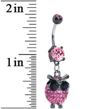 将图片加载到图库查看器，Pink Gem Paved Owl Dangle Belly Ring
