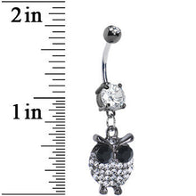 将图片加载到图库查看器，Clear Gem Paved Owl Dangle Belly Ring
