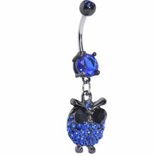 将图片加载到图库查看器，Blue Gem Paved Owl Dangle Belly Ring
