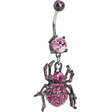 将图片加载到图库查看器，Black Pink Sparkling Spider Dangle Belly Ring
