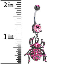 将图片加载到图库查看器，Black Pink Sparkling Spider Dangle Belly Ring
