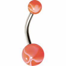 Load image into Gallery viewer, Grade 23 Solid Titanium Orange White Acrylic Swirl Belly Ring
