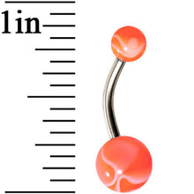 Load image into Gallery viewer, Grade 23 Solid Titanium Orange White Acrylic Swirl Belly Ring
