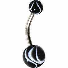 Load image into Gallery viewer, Grade 23 Solid Titanium Black White Acrylic Swirl Belly Ring
