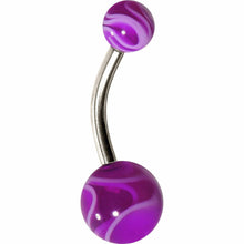 Load image into Gallery viewer, Grade 23 Solid Titanium Purple White Acrylic Swirl Belly Ring
