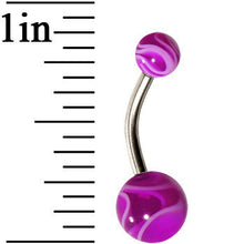 Load image into Gallery viewer, Grade 23 Solid Titanium Purple White Acrylic Swirl Belly Ring
