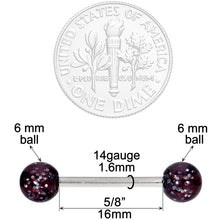 Load image into Gallery viewer, Grade 23 Solid Titanium Black Glitter Acrylic Barbell Tongue Ring
