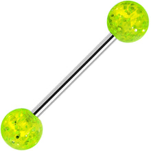 Load image into Gallery viewer, Grade 23 Solid Titanium Green Glitter Acrylic Barbell Tongue Ring
