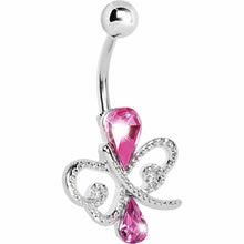 Load image into Gallery viewer, Pink Gem Teardrop Inversion Butterfly Belly Ring
