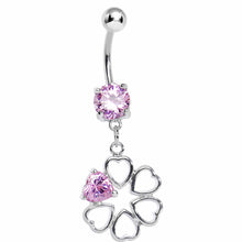 Load image into Gallery viewer, Pink Gem Circle of Hearts Belly Ring

