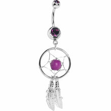Load image into Gallery viewer, Purple Native American Dreamcatcher Belly Ring
